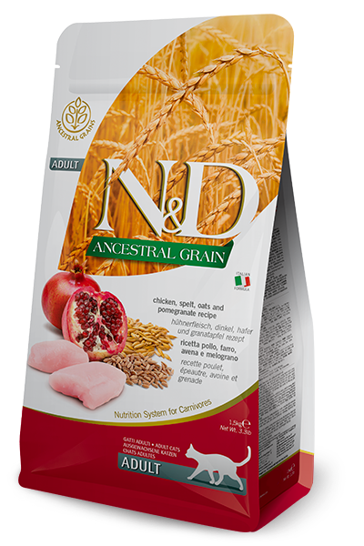 Farmina Cat Food- N&D Ancestral Grain Feline- Chicken & Pomegranate Adult