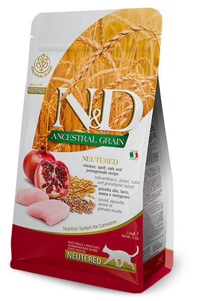 Farmina Cat Food- N&D Ancestral Grain Feline- Chicken & Pomegranate Neutered