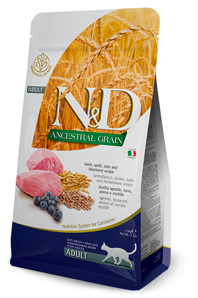 Farmina Cat Food- N&D Ancestral Grain Feline- Lamb & Blueberry Adult