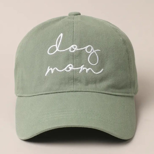 Sage Green Cursive Dog Mom Baseball Cap