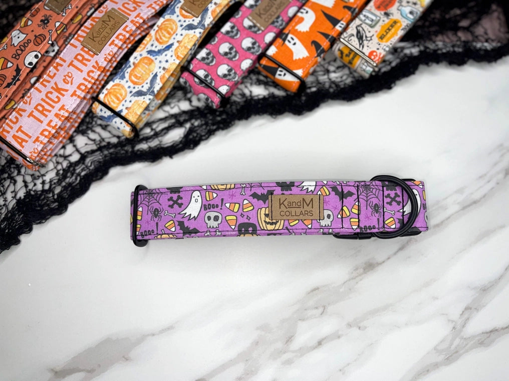 Purple Spooky Halloween Dog Collar | K & M Collars