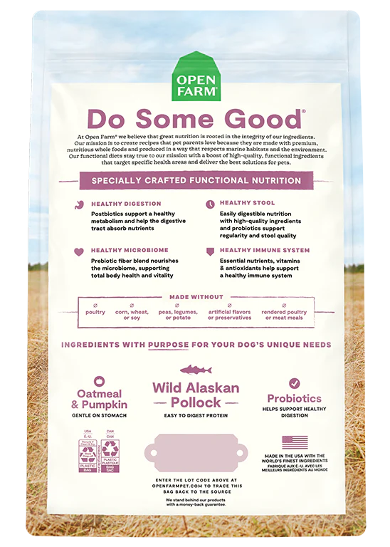 Open Farm Digestive Health, Wild Alaskan Pollock & Oatmeal Dry Dog Food