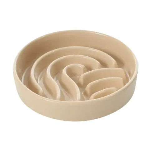 Wave Ceramic Slow Feeder Dog Bowl - Beige