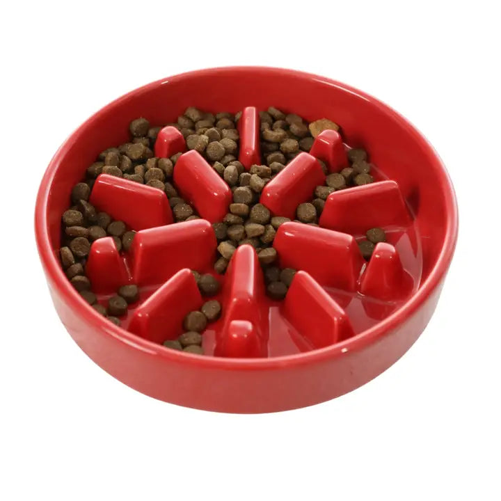 Spark Ceramic Slow Feeder Dog Bowl - Red